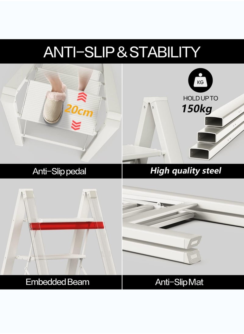SUNRISE 2 Step Folding Step Stool,Steel Metal Step Stools Non-Slip Pedal,Small Portable Ladder Kitchen Lightweight Home Office Ladders  - Image 3