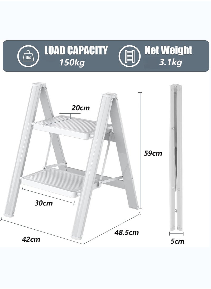 SUNRISE 2 Step Folding Step Stool,Steel Metal Step Stools Non-Slip Pedal,Small Portable Ladder Kitchen Lightweight Home Office Ladders  - Image 2