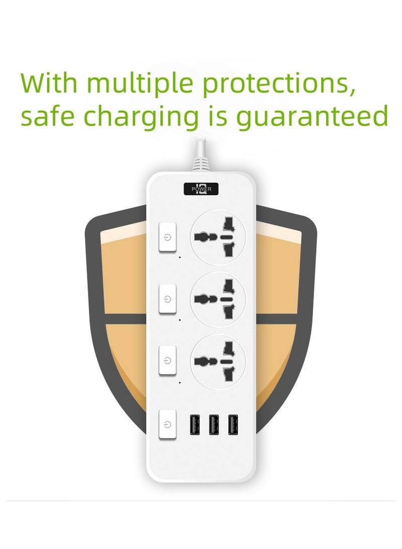 Equipped With 3 USB Ports, A Multi Hole Power Socket Distributor Charger, A 2-Meter 3-Hole Power Cord With A Plug, An Intelligent Charging Base, And A Multi Hole Expansion Cable Suitable For Home, O - Image 3