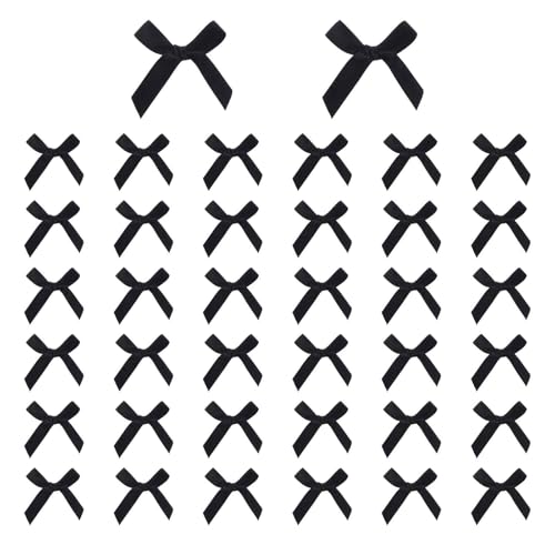 Psyqtsuary 50 Pcs Mini Black Bows Satin Ribbon Bows 4x4cm Little Bows DIY Satin Bows Black Ribbon Mini Bows Cute Small Bows for Craft Sewing Scrapbooking Christmas Party Wedding and Gift Wrapping - Image 1