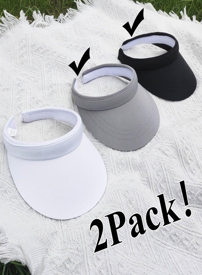 كيجيا عبوة من قطعتين من قبعات الشمس الرياضية ذات الحواف العريضة، مناسبة للرجال والنساء، مزودة بمشبك تثبيت، مثالية للغولف والتنس والشاطئ (أسود، رمادي). - Image 2