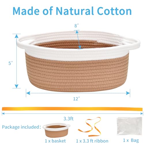 ABenkle Small Basket Empty Gift Basket Decorative Boho Rope Woven Nursery Storage Organizer Dog Toy Baskets for Baby Showers Christmas Easter with Gift Bags and Ribbons 12X 8 X 5 - Image 3