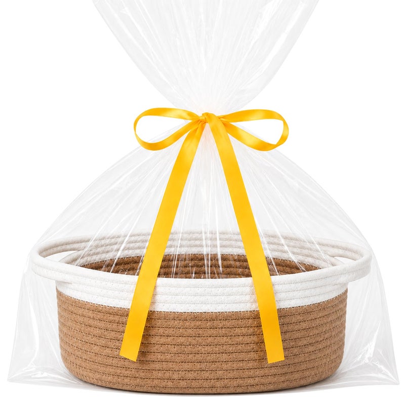 ABenkle Small Basket Empty Gift Basket Decorative Boho Rope Woven Nursery Storage Organizer Dog Toy Baskets for Baby Showers Christmas Easter with Gift Bags and Ribbons 12X 8 X 5 - Image 2
