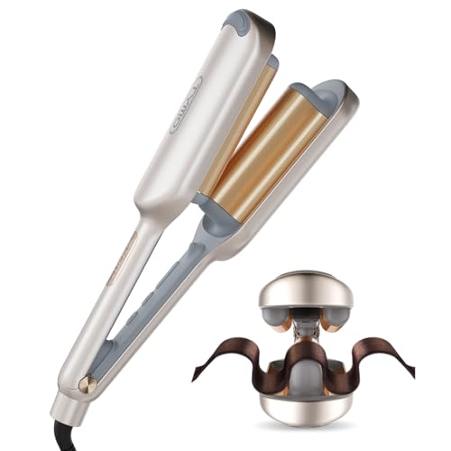 TYMO Curling Iron Hair Crimper Waver - TYMO ROVY Beach Waves Curling Wand, Ionic Deep Waver Hair Curler Tool with Ceramic 3 Barrel for Women, Dual Voltage, Anti-Scald, Easy to Use, Elegant Gold, 1.25 Inch - Image 1