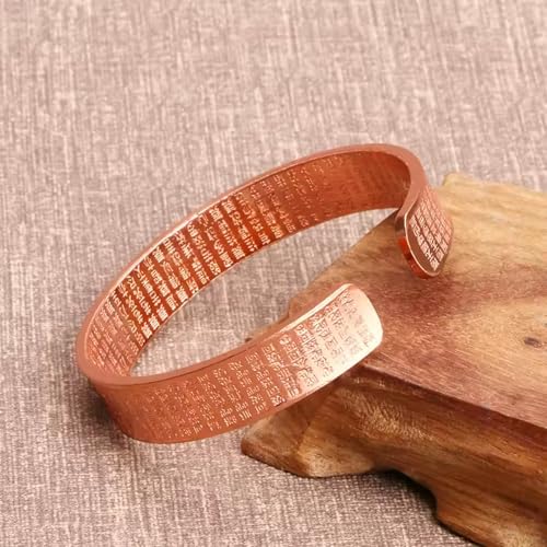 EDMIRIA Tibetan Buddhist Scriptures Buddhism Sanskrit Sutra Mantra Engraved Lucky Bracelets | Hand Forged 100% Bracelet | Vintage Pure Brass Healing Handmade Copper Cuff Bracelet (Big Lotus) - Image 3