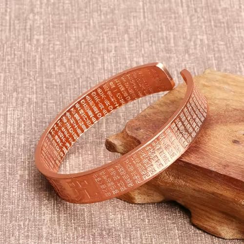 EDMIRIA Tibetan Buddhist Scriptures Buddhism Sanskrit Sutra Mantra Engraved Lucky Bracelets | Hand Forged 100% Bracelet | Vintage Pure Brass Healing Handmade Copper Cuff Bracelet (Big Lotus) - Image 4