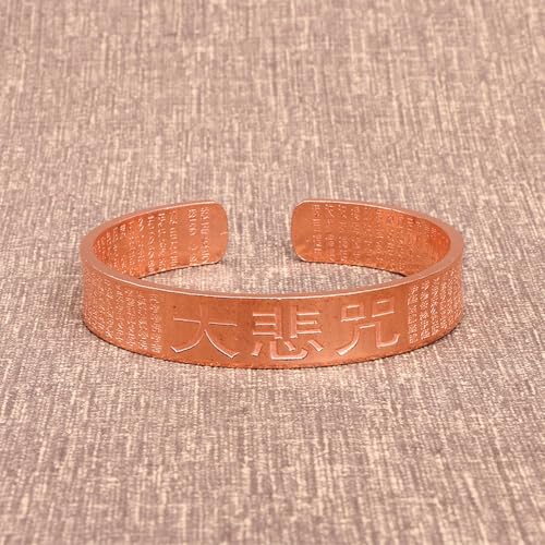 EDMIRIA Tibetan Buddhist Scriptures Buddhism Sanskrit Sutra Mantra Engraved Lucky Bracelets | Hand Forged 100% Bracelet | Vintage Pure Brass Healing Handmade Copper Cuff Bracelet (Big Lotus) - Image 5