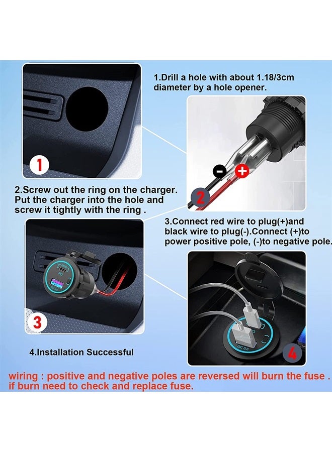 LOKEKE QC3.0 USB A Charger Socket for Car, LOKEKE Waterproof 45W PD USB Type C & QC3.0 Quick Charger Power Charging Socket Outlet Adapter Port for Marine Boat RV Boat  - Image 3