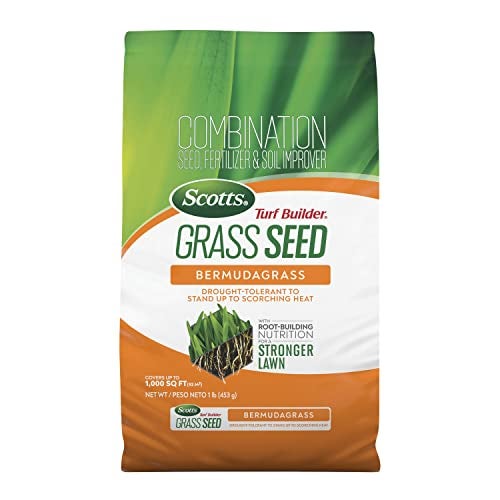 Scotts Turf Builder Grass Seed Bermudagrass with Fertilizer and Soil Improver, Drought-Tolerant, 1 lb. - Image 1