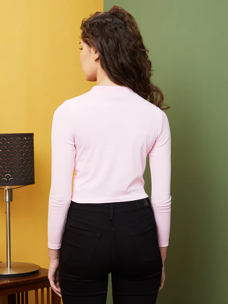 globus Globus Women Pink High Neck Cut Out Cotton Top