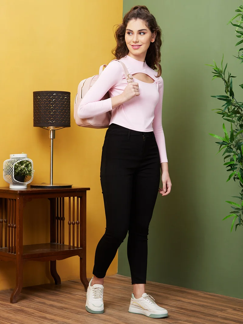 globus Globus Women Pink High Neck Cut Out Cotton Top