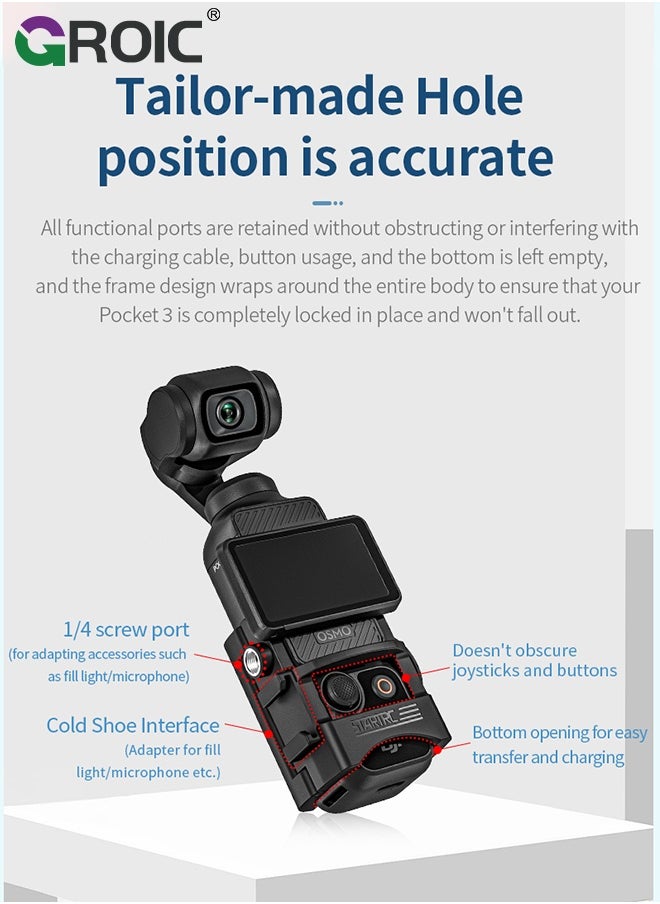 Pocket 3 Expansion Adapter for DJI Osmo Pocket 3 Creator Combo Handle Accessories Cold Shoe, Extended Mounting Bracket Strap Attached to a Tripod Cycling mounts Selfie Stick, etc