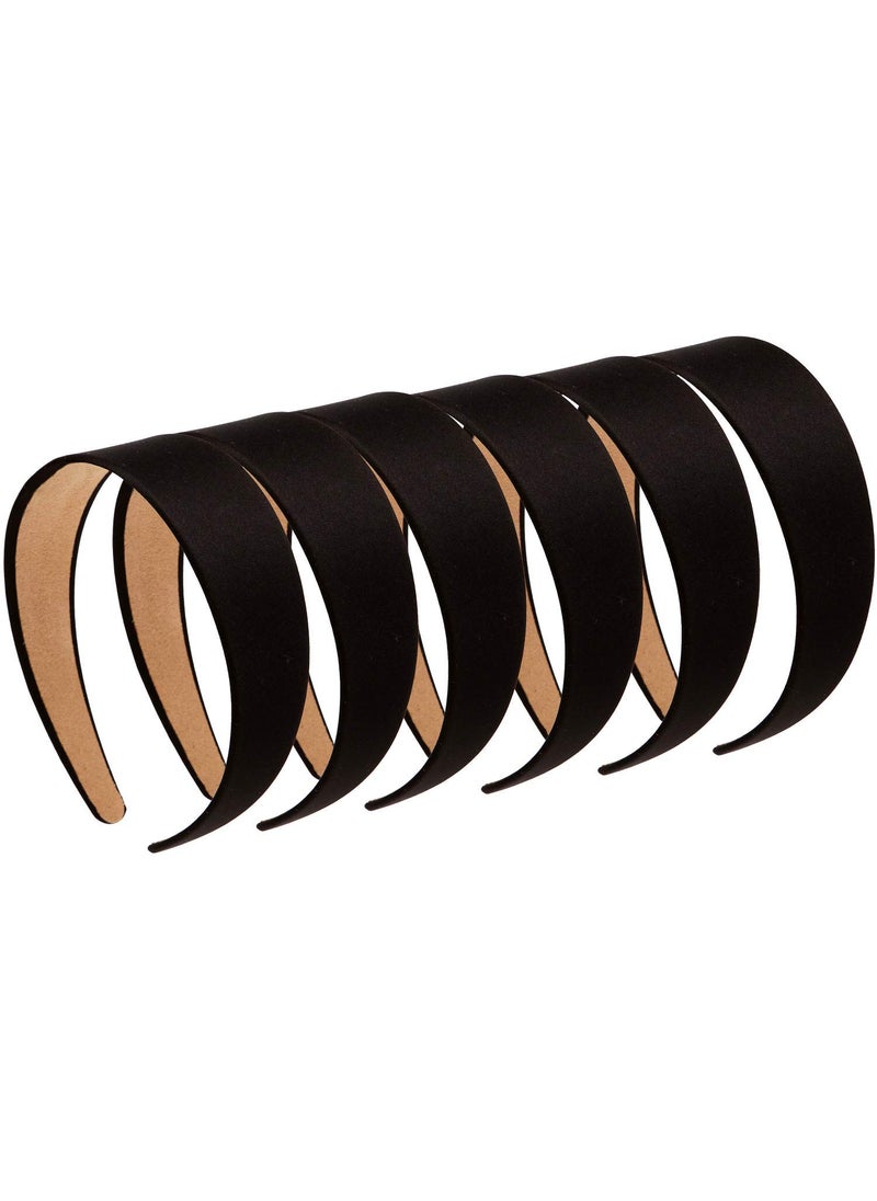 LONEEDY - LONEEDY 6 Hard Headbands 16 Inch4CM Wide Nonslip Ribbon Hairband for Women Black - Image 1