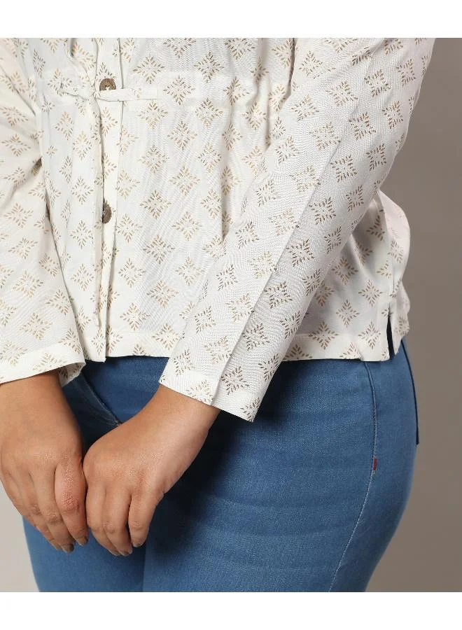 Instafab Plus Women's Ivory White Geometric Printed Top