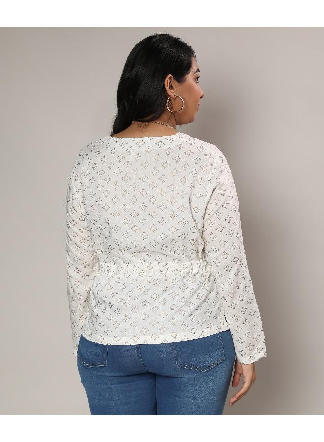 Instafab Plus Women's Ivory White Geometric Printed Top - Image 5