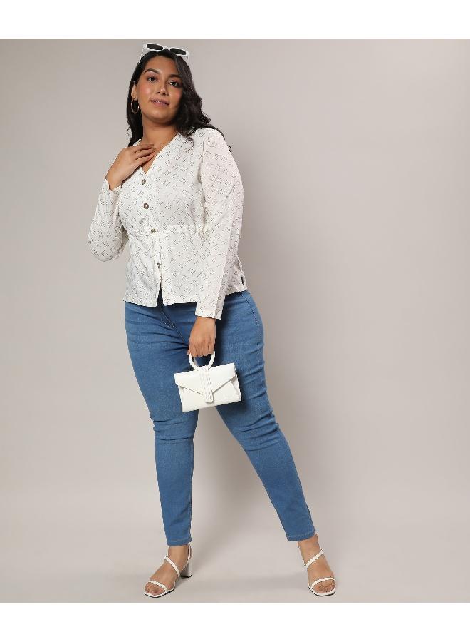 Instafab Plus Women's Ivory White Geometric Printed Top - Image 3