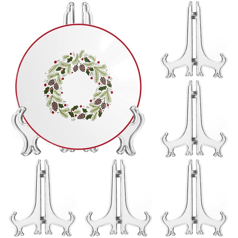 LonlyEagle 6 Pack 8 Inch Clear Plastic Easels or Stand/Plate Holders to Display Pictures or Other Items at Weddings, Plate Stands for Home Decoration, Birthdays, Tables - Image 1