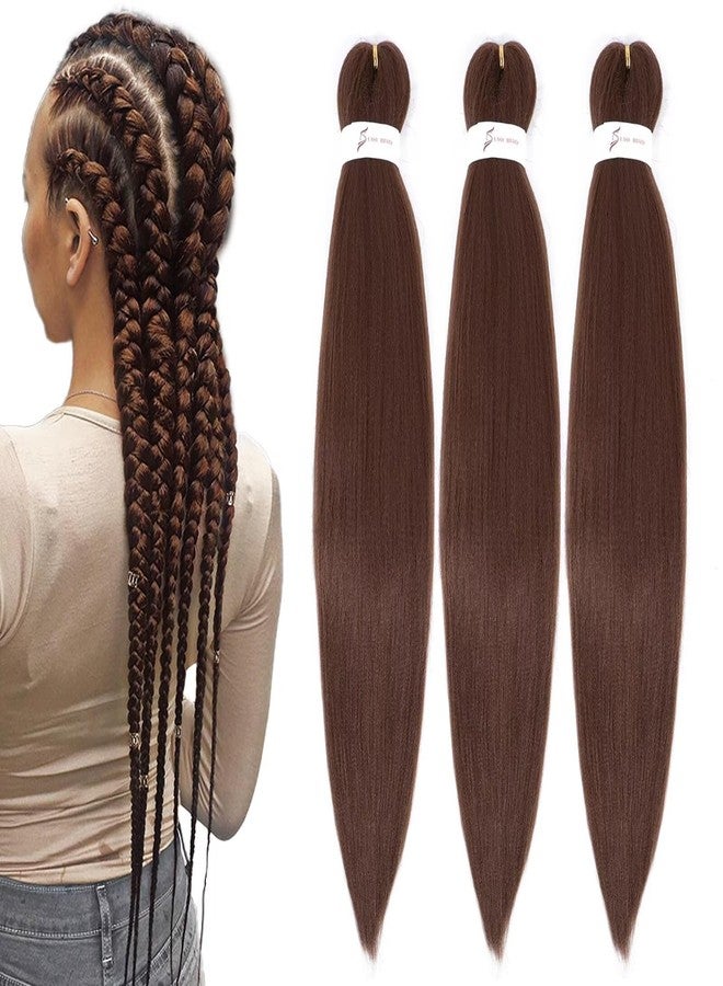 ALIABSION Color 30 Brown Braiding Hair Pre Stretched Hair for Braids Professional Human Colored Synthetic Fiber Hair Extensions for Braiding 3 Packs 26 inch Knotless Prestretched Braiding Hair Brown - Image 1