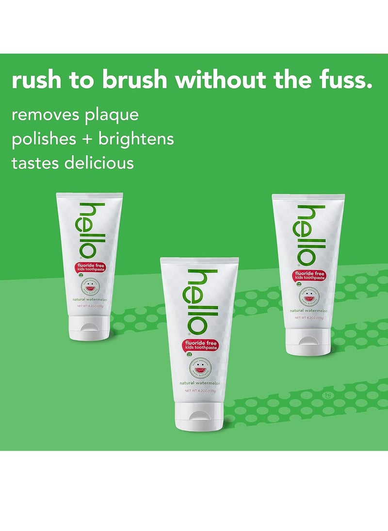 Hello Hello Natural Watermelon Flavor Kids Fluoride Free Toothpaste, Vegan, SLS Free, Gluten Free, Safe to Swallow for Baby and Toddlers, 4.2 Ounce (Pack of 4)  - Image 3