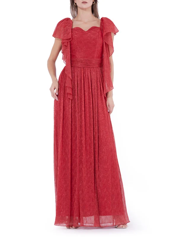 امري Layered Flutter Sleeves Draped Gown