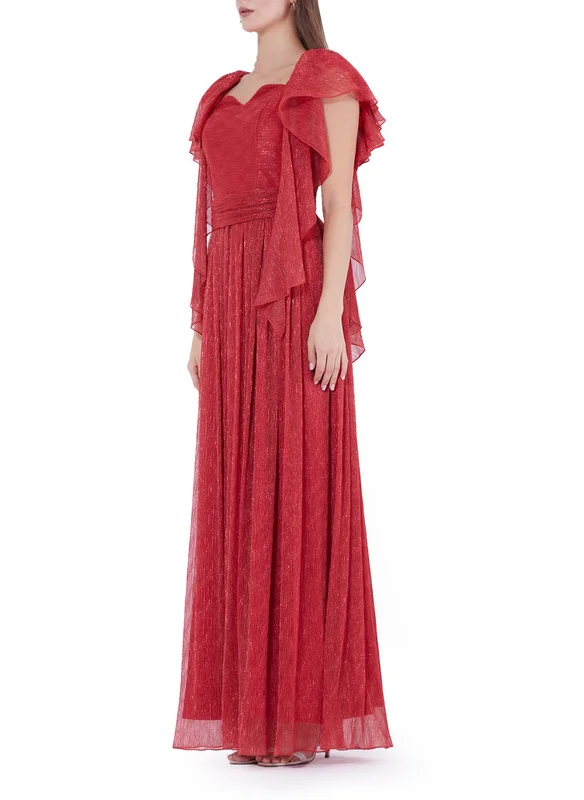 امري Layered Flutter Sleeves Draped Gown