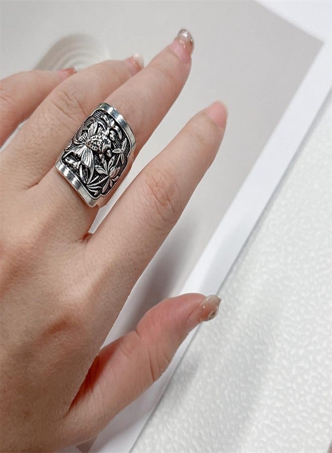 OIDIMS Cute Little Fish Ring for Women Men Lucky Koi Oxidized Vintage Statement Knuckle Middle Finger Wrap Open Bands Promise Rings Retro Comfort Fit Unique Good Luck Jewelry - Image 2