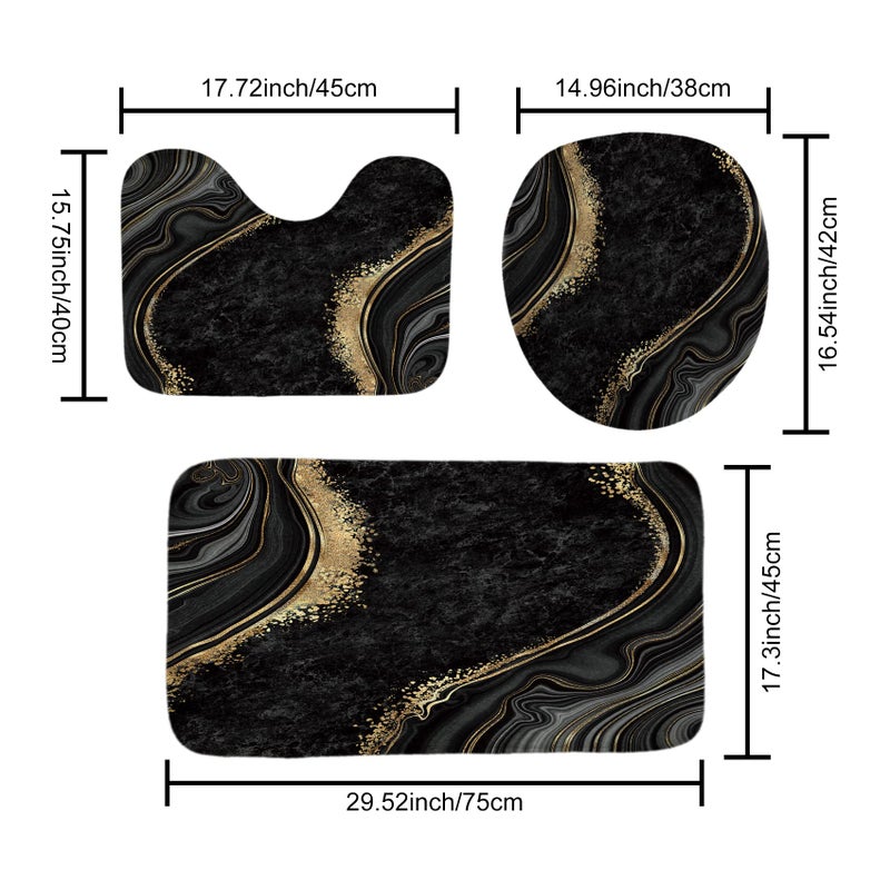 beifivcl 4Pcs Luxury Marble Shower Curtain Sets, Bathroom Sets with Shower Curtain, Toilet Lid Rug, Bath Mat and Contour Mat, Shower Curtain with 12 Hooks for Bathroom Set Decor 72 x 72 Inch, Blackï»¿ - Image 4