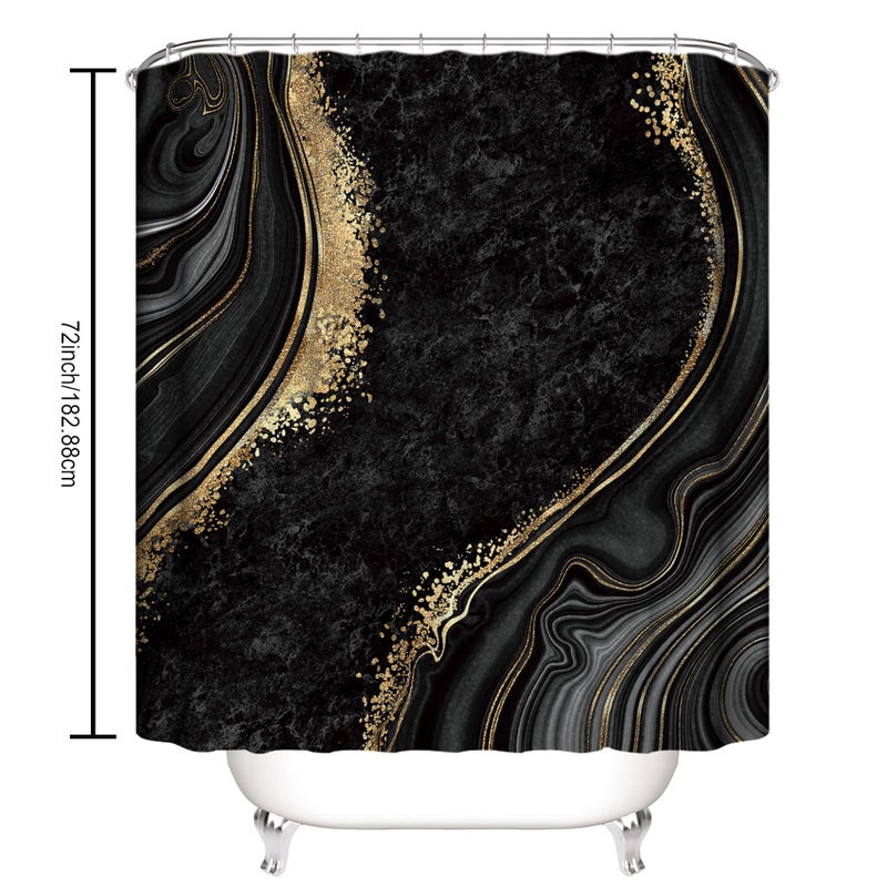 beifivcl 4Pcs Luxury Marble Shower Curtain Sets, Bathroom Sets with Shower Curtain, Toilet Lid Rug, Bath Mat and Contour Mat, Shower Curtain with 12 Hooks for Bathroom Set Decor 72 x 72 Inch, Blackï»¿ - Image 5