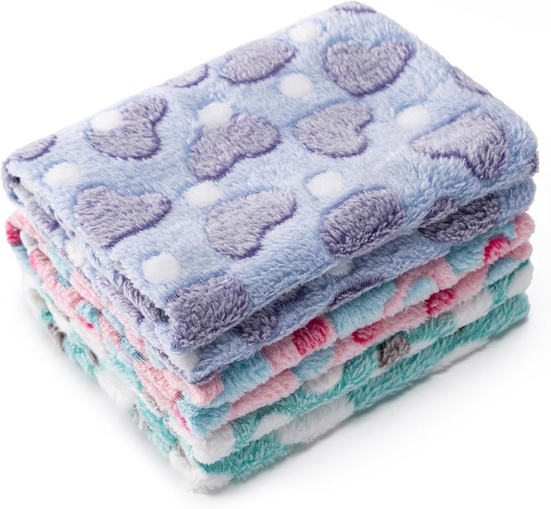 CADONO 1 Pack 3 Blankets Super Soft Fluffy Premium Fleece Pet Blanket Flannel Paw Printed Throw for Dog Puppy Cat (Small 23x16'', Purple, Pink, Green) - Image 1