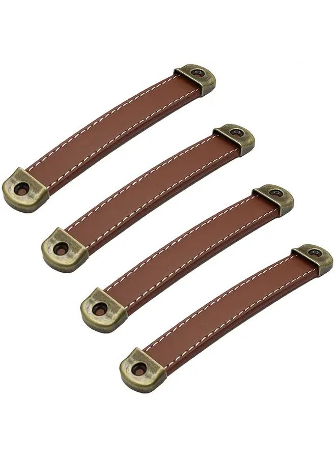 Set of 4 Vintage Cabinet Handles Heavy Duty Leather Pulls Antique Brass - Image 2