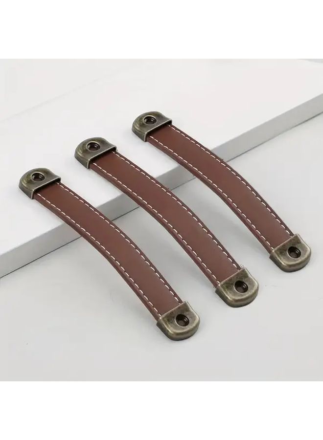 Set of 4 Vintage Cabinet Handles Heavy Duty Leather Pulls Antique Brass - Image 4
