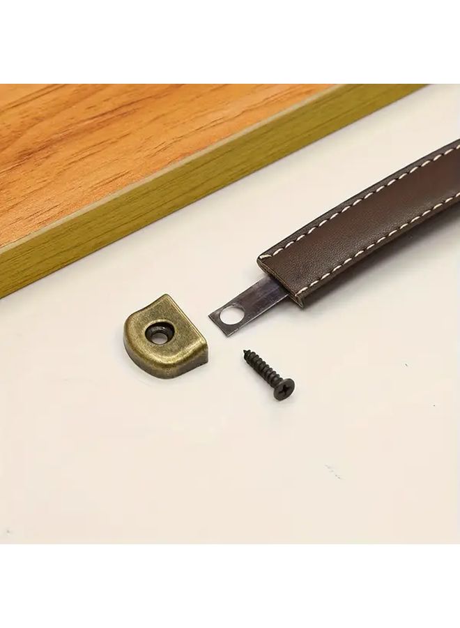Set of 4 Vintage Cabinet Handles Heavy Duty Leather Pulls Antique Brass - Image 5