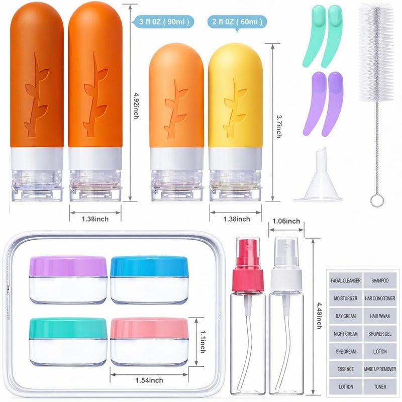 Tocelffe Travel Bottles,TSA Approved Containers for Toiletries, Silicone Leak Proof Refillable Liquid 3oz 2oz Travel essentials for Shampoo Conditioner Lotion BPA Free - Pack of 18 - Image 2