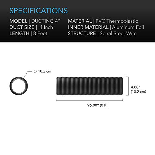 AC Infinity Flexible 4-Inch Aluminum Ducting, Heavy-Duty Four-Layer Protection, 8-Feet Long for Heating Cooling Ventilation and Exhaust, Black - Image 5