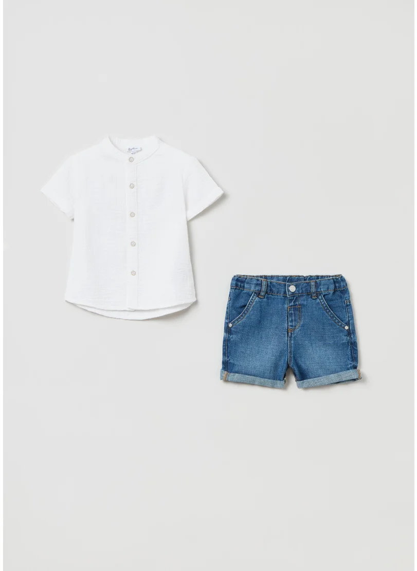 او في اس Denim Shirt And Shorts Set
