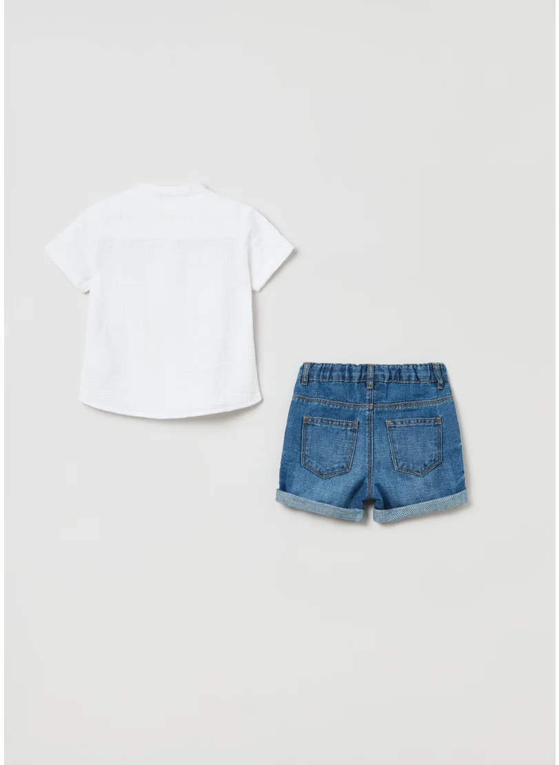 او في اس Denim Shirt And Shorts Set