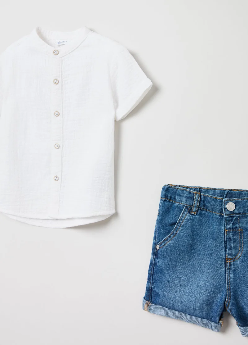 Ovs White Shirt And Denim Short Set