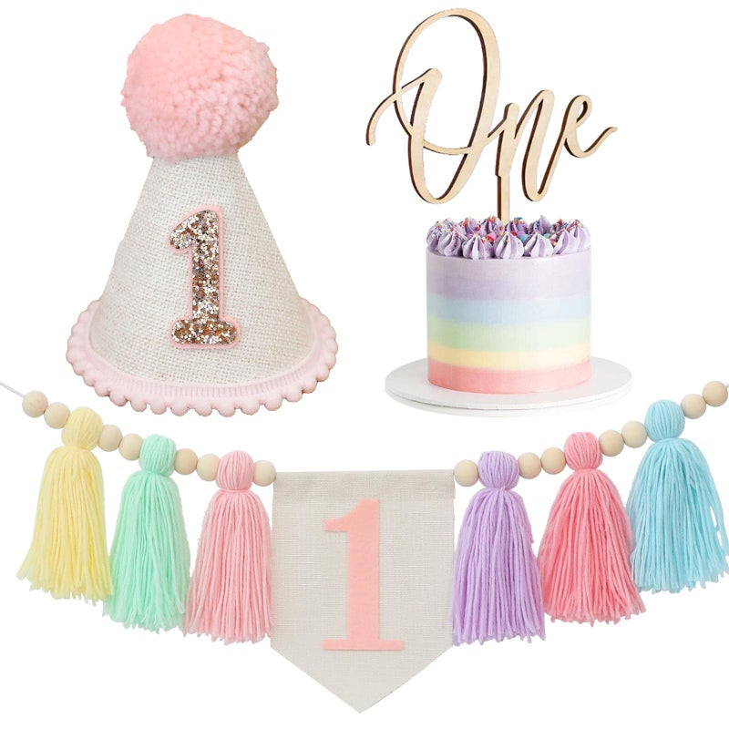 MANGO Boho First Birthday Party Decorations Kit for Girls  Multicolor High Chair Banner Bohemian Hat and Nursery Wall Hangings  Ideal for Girls Baby Shower and Bedroom Decor - Image 2