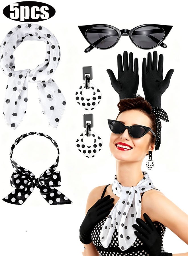 Happy D French women's costume accessory set, 5-piece set, including headband hat, scarf, sunglasses, and gloves, 1950s vintage costume accessory set, suitable for women's and girls' role-playing party supplies and school dress-up days - Image 1