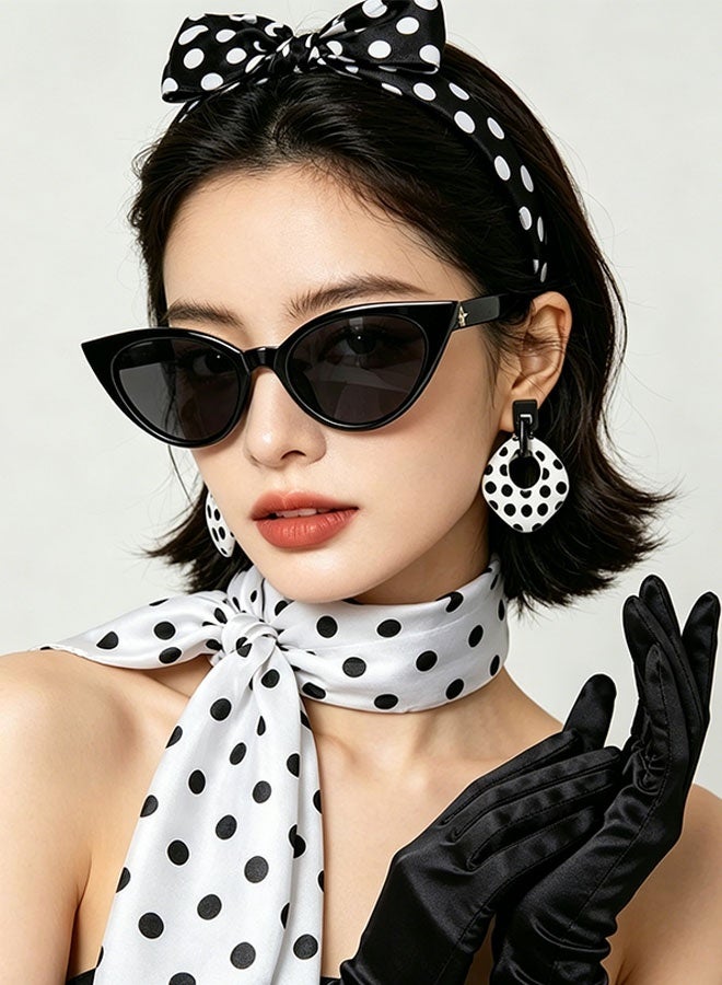 Happy D French women's costume accessory set, 5-piece set, including headband hat, scarf, sunglasses, and gloves, 1950s vintage costume accessory set, suitable for women's and girls' role-playing party supplies and school dress-up days - Image 3