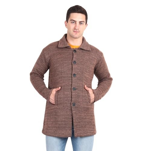 Matelco Mens Woollen Buttoned Lapelcollared Sweater (Large, Brown) - Image 1