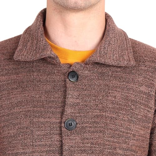Matelco Mens Woollen Buttoned Lapelcollared Sweater (Large, Brown) - Image 5