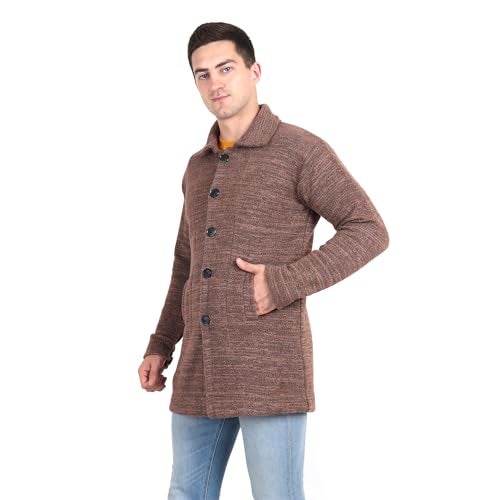 Matelco Mens Woollen Buttoned Lapelcollared Sweater (Large, Brown) - Image 2