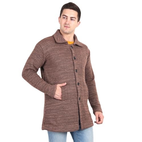 Matelco Mens Woollen Buttoned Lapelcollared Sweater (Large, Brown) - Image 4