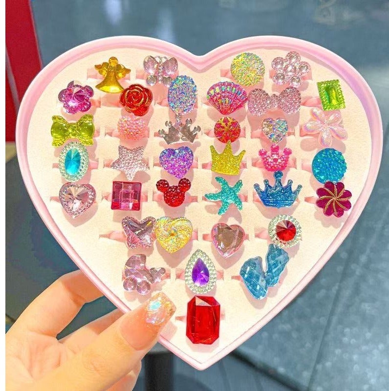 JAYATO 36 Piece Colorful Gemstones Rings for Kids Set, Perfect for Party Favors and Gifts - Image 1