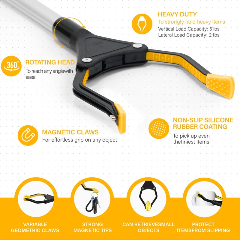 GrabRunner 32" Foldable GrabRunner Reacher Grabber with Strong Magnetic Tip for Seniors, Disabled, After Surgery Recovery(Yellow) - Image 2