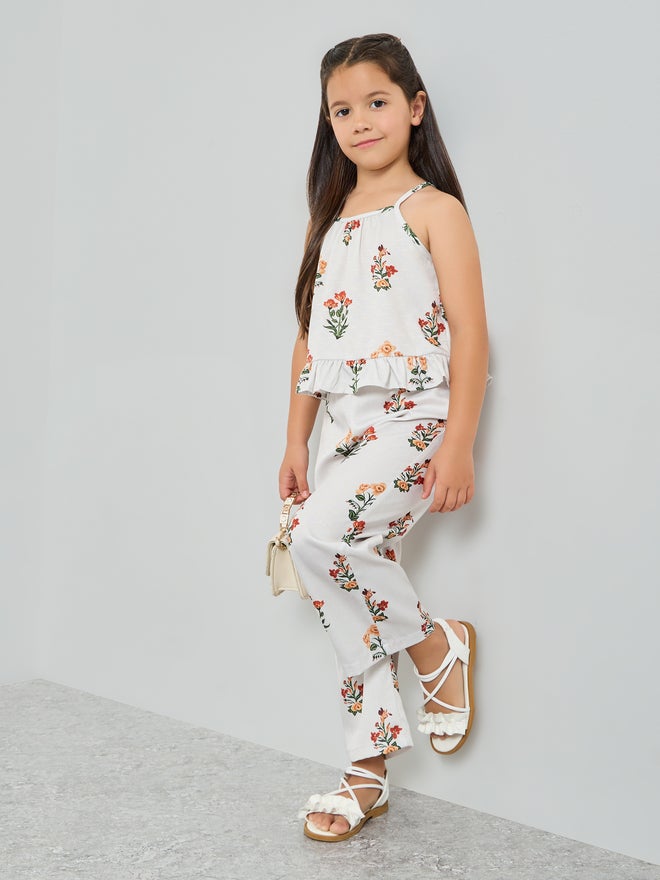 Styli Girls Floral Print Top and Pants Set - Image 1
