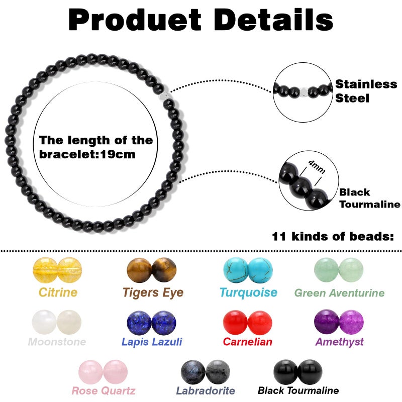 Raicegs 4MM Black Tourmaline Beaded Bracelets Healing Crystal Bracelet for Women Men Natural Stone Handmade Stretch Bracelet Reiki Spiritual Jewelry - Image 3