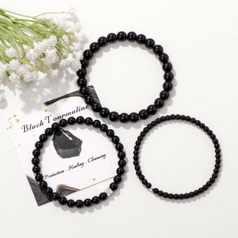 Raicegs 4MM Black Tourmaline Beaded Bracelets Healing Crystal Bracelet for Women Men Natural Stone Handmade Stretch Bracelet Reiki Spiritual Jewelry - Image 2