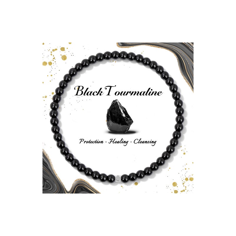 Raicegs 4MM Black Tourmaline Beaded Bracelets Healing Crystal Bracelet for Women Men Natural Stone Handmade Stretch Bracelet Reiki Spiritual Jewelry - Image 1